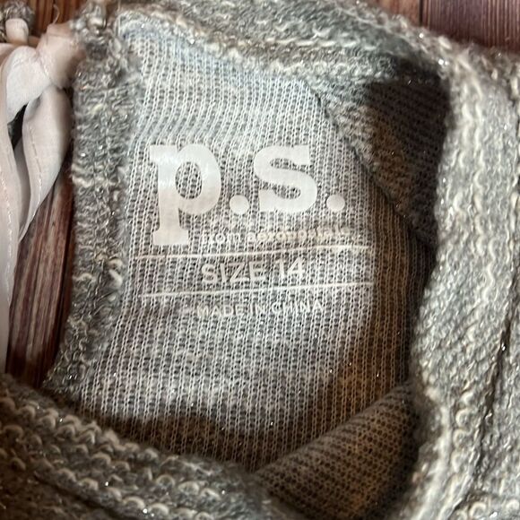 P.S. from Aeropostale Girls Size 14 Sweater Gray Metallic Ruffle Hem Top - Picture 4 of 10